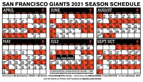 Printable Schedule | San Francisco Giants