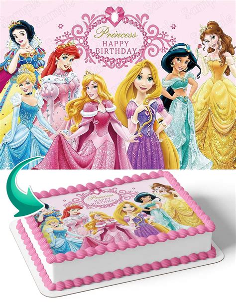 Happy Birthday Princess Cinderella Aurora Jasmine Tiana Rapunzel Edible Cake Toppers ...