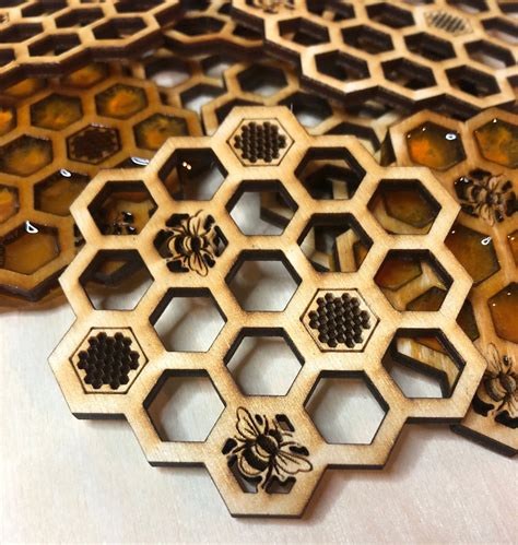 Honeycomb Bee Handmade Coaster Set of 4 Laser Cut/Engraved | Etsy