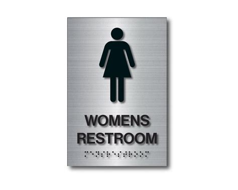 Brushed Aluminum Braille Women’s Restroom Sign – 9″h x 6″w – Harvey ...