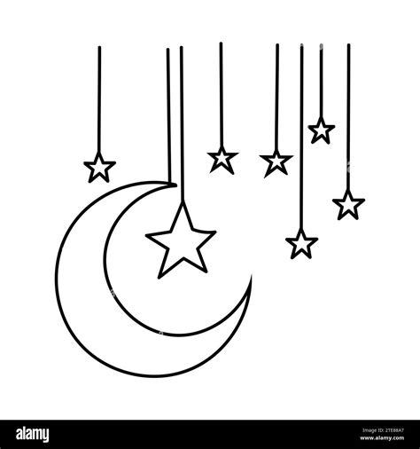Hand drawn crescent moon line art, Vector Illustration for Ramadan Concept Stock Vector Image ...