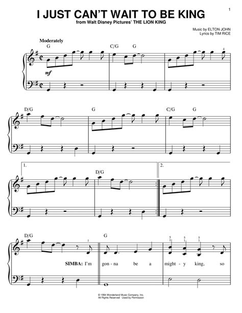 Download I Just Can't Wait To Be King Sheet Music By Elton John - Sheet Music Plus