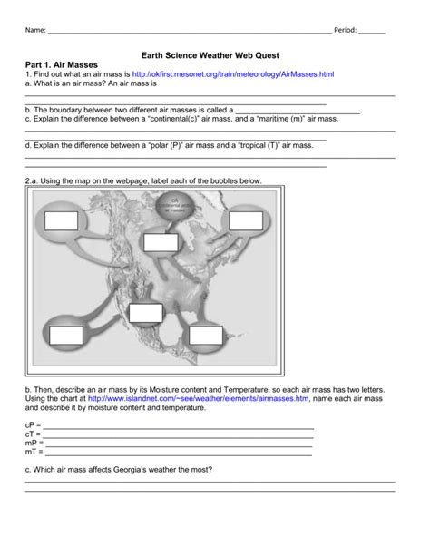 Air Masses And Fronts Worksheet Key | Free Worksheets Samples