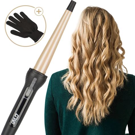 New Cone Golden Ceramic Coated Plate Professional Tapered Curling Iron Electric Hair Curler ...