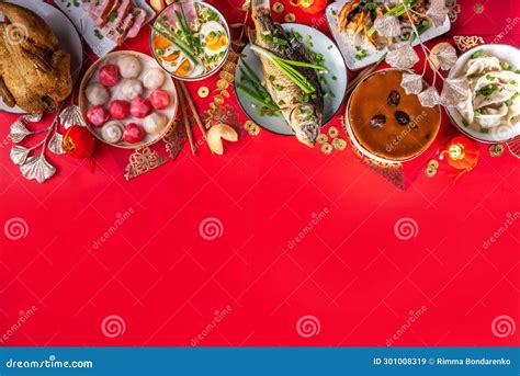 Chinese Lunar New Year Dinner Table Stock Image - Image of dumplings ...