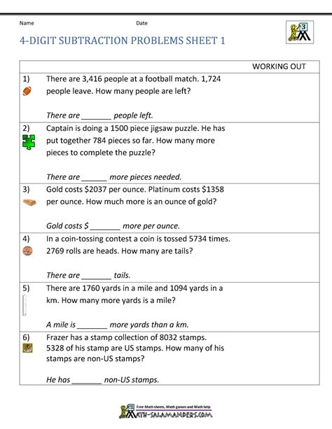 Subtraction Word Problems 3rd Grade