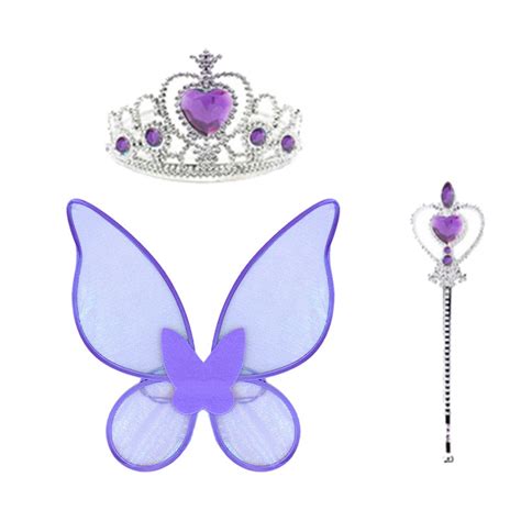 3Pcs Fairy Costume Butterfly Fairy Wings Crown Scepter Outfits Princess ...