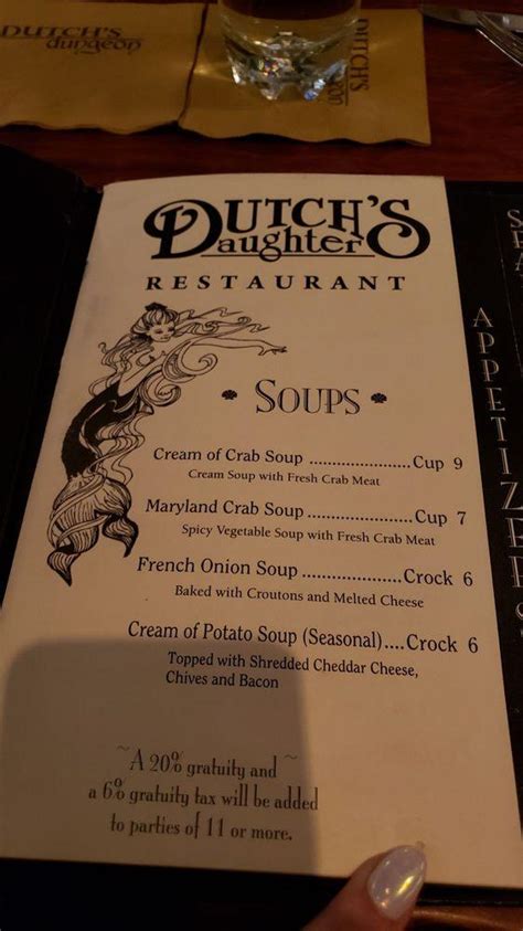 Menu at Dutch's Daughter steakhouse, Frederick, 581 Himes Ave