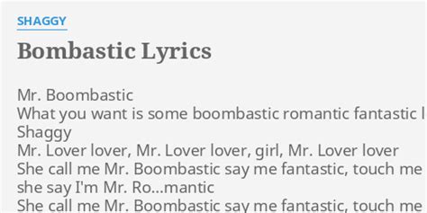 "BOMBASTIC" LYRICS by S***GY: Mr. Boombastic What you...