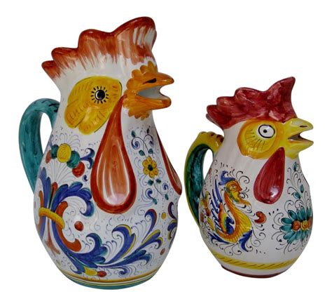 Italian Rooster Pitchers - A Pair | Chairish