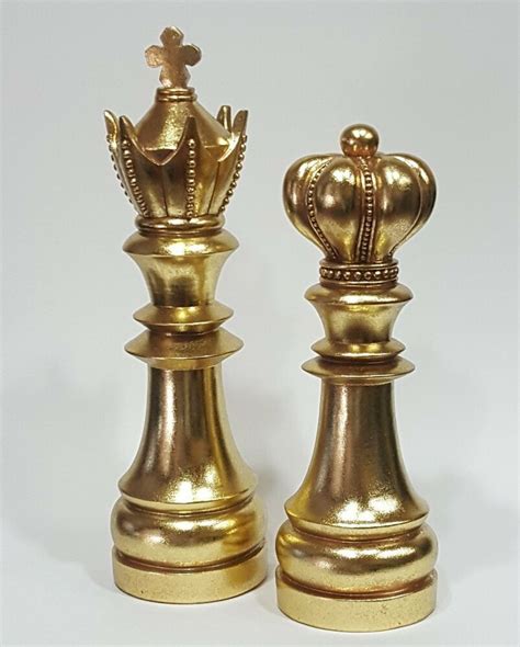 Chess Pieces Decor King Queen Figurine Statue Gold Modern Library Art ...