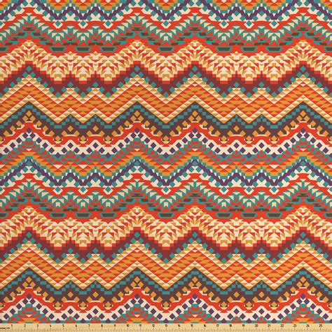 Colorful Fabric by the Yard, Colorful Chevron Zig Zag Lines Historical Mayan Pattern Ethnicity ...