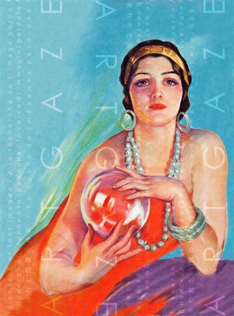 STUNNING Art DECO Gypsy & Crystal Ball Vintage Illustration. | Etsy