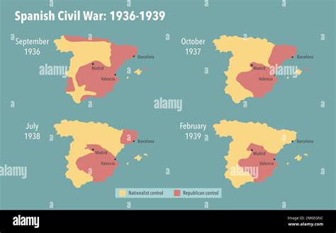 Map of the Spanish civil war and occupied territories between 1936 and ...