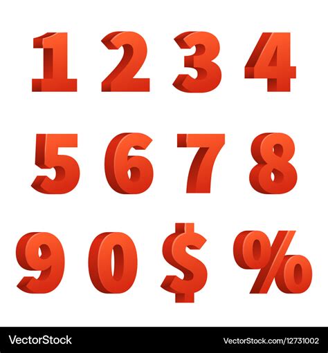 Red 3d numbers signs Royalty Free Vector Image