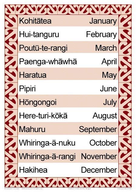 Months of the Year Bilingual Chart | Te reo maori resources teaching ...