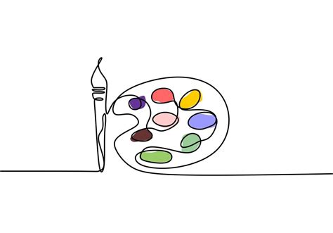 Palette with paints and brushes, continuous one line drawing. Vector illustration minimalist ...