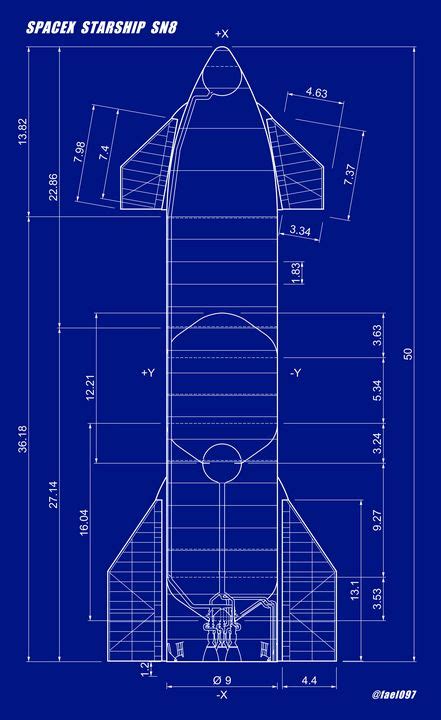 Starship SN8 Blueprint (blue) - Fael097's Starship Diagrams - Drawings & Illustration, Science ...