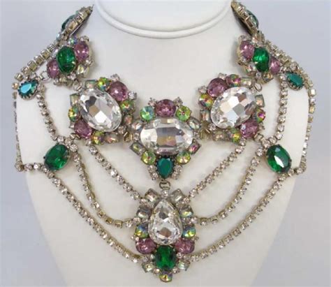 Large Vintage Rhinestone Crystal Costume Necklace | Pink costume ...