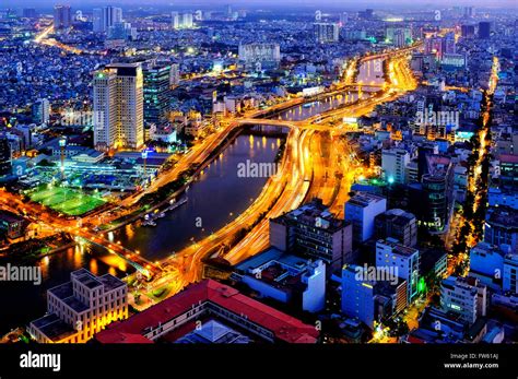 Aerial view of Ho Chi Minh City and the Saigon River, Ho Chi Minh City ...