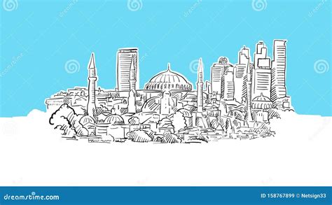 Istanbul Skyline Panorama Vector Sketch Stock Vector - Illustration of ...