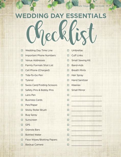 Wedding Day Checklist Printable