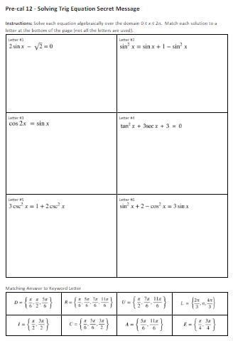 Trig Reciprocal Identities Worksheet