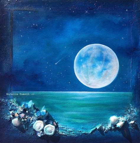 Moon Reflections, One of a kind original painting. 16x16in, Moon ocean sea beach home decor ...