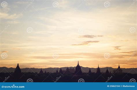 Sunset view over Bagan stock photo. Image of archeology - 25862104