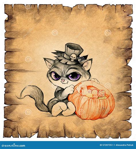 A Drawing of a Cute Vampire Cat Stock Illustration - Illustration of ...