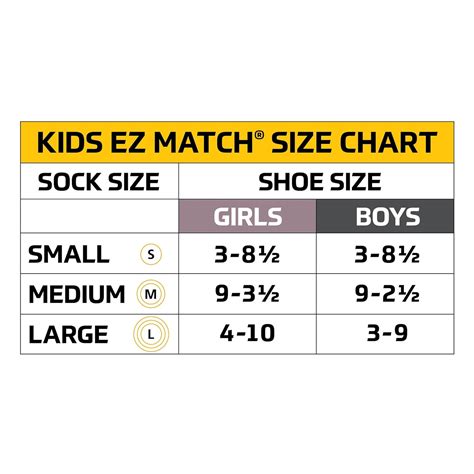 Youth Sock Sizes Chart