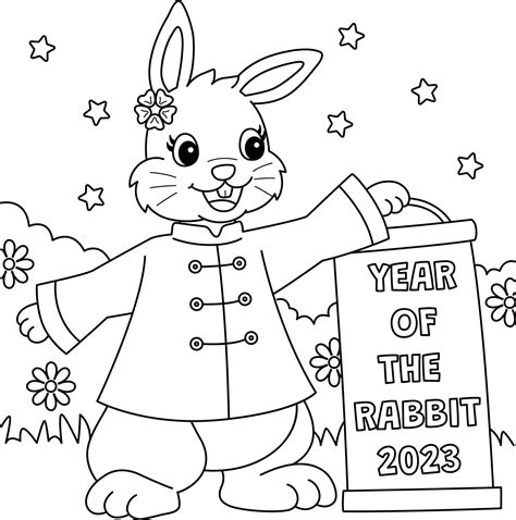 Year Of The Rabbit 2023 Coloring Page for Kids 13655631 Vector Art at Vecteezy