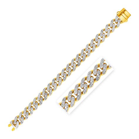 14k Two Tone Gold Curb Chain Bracelet with Diamond Pave Links - Richard Cannon Jewelry