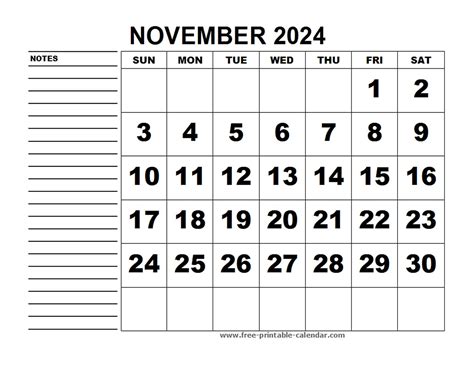 Printable Calendar November 2024 - Free-printable-calendar.com