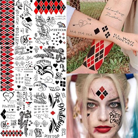 Yezunir 6 Sheets Harley Quinn Temporary Tattoos for Men and Women ...