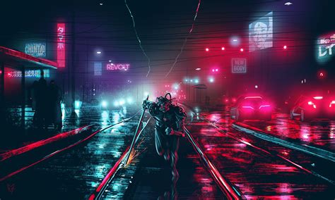 Fond d'écran HD: Cyberpunk, Néon, Guerrier, Science Fiction, Samouraï ...