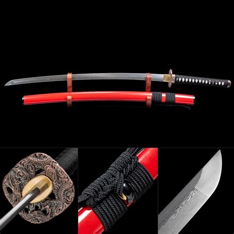 Handmade Pattern Steel Real Japanese Samurai Katana Sword With Red ...