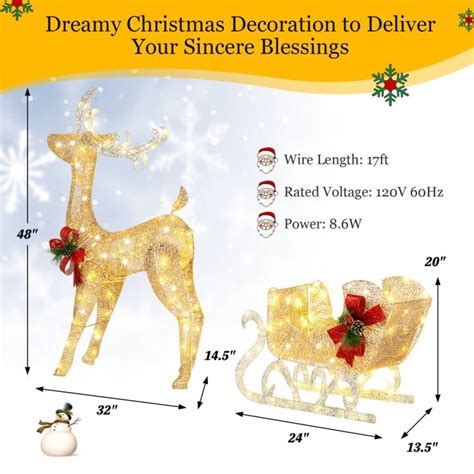 Christmas Reindeer Sleigh Decoration with 100 Lights - Costway