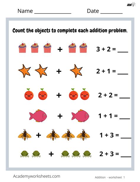 Addition Sums to 5 with Pictures - Academy Worksheets