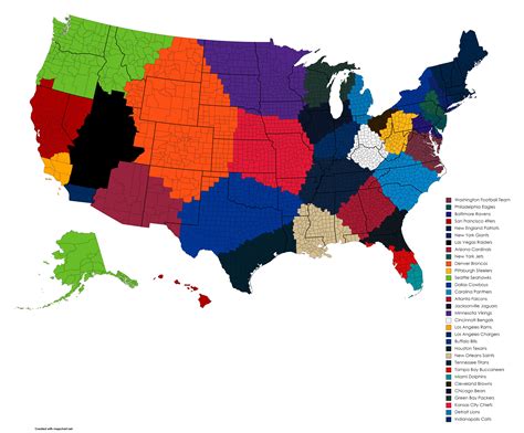 Closest NFL team to each US County : r/MapPorn