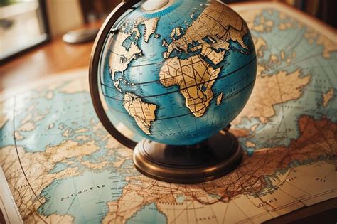 Premium Photo | Closeup of a vintage globe on map