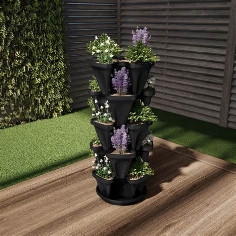 Pure Garden Stacking Planter Tower Five Tier Indoor/Outdoor Vertical Herb & Vegetable Stand ...