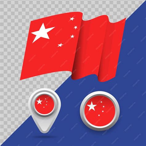 Premium Vector | Set of national china flag. 3d china flag, map markers ...