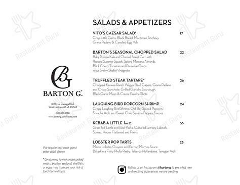 Menu at Barton G. The Restaurant - Los Angeles, Los Angeles