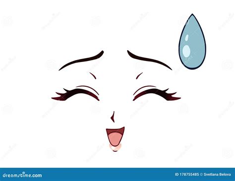 Happy Anime Face. Manga Style Closed Eyes Stock Vector - Illustration ...