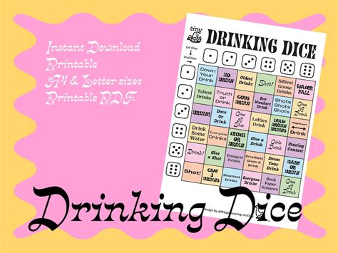 Drinking Dice Printable Drinking Game for Adults, Fun for Pres ...