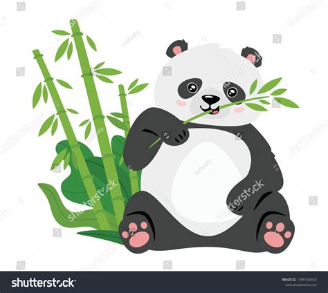 Cute Panda Eating Bamboo Stems Flat Stock Vector (Royalty Free) 1396192655 | Shutterstock