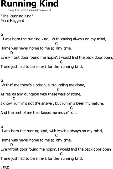 Old Country song lyrics with chords - Running Kind