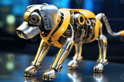 Close - up shot. A futuristic robot dog, combining advanced technology ...