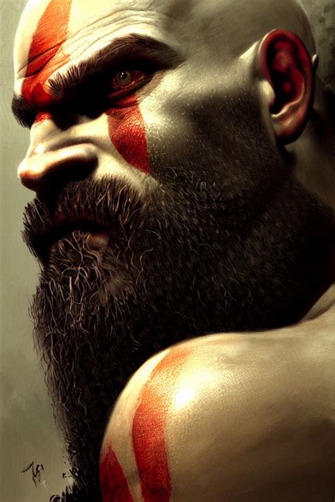 prompthunt: god of war kratos face detailed portrait dnd, painting, brush strokes by gaston ...